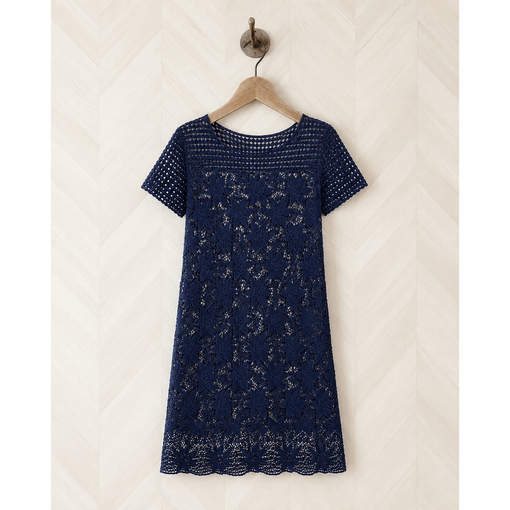 Lauren Ralph‎ Lauren Dress Floral Crochet Lace Navy Blue Size M